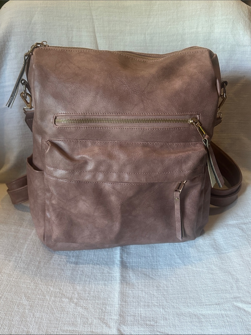 Women's Faux Leather Shoulder Bag or Backpack - Mauve Pink